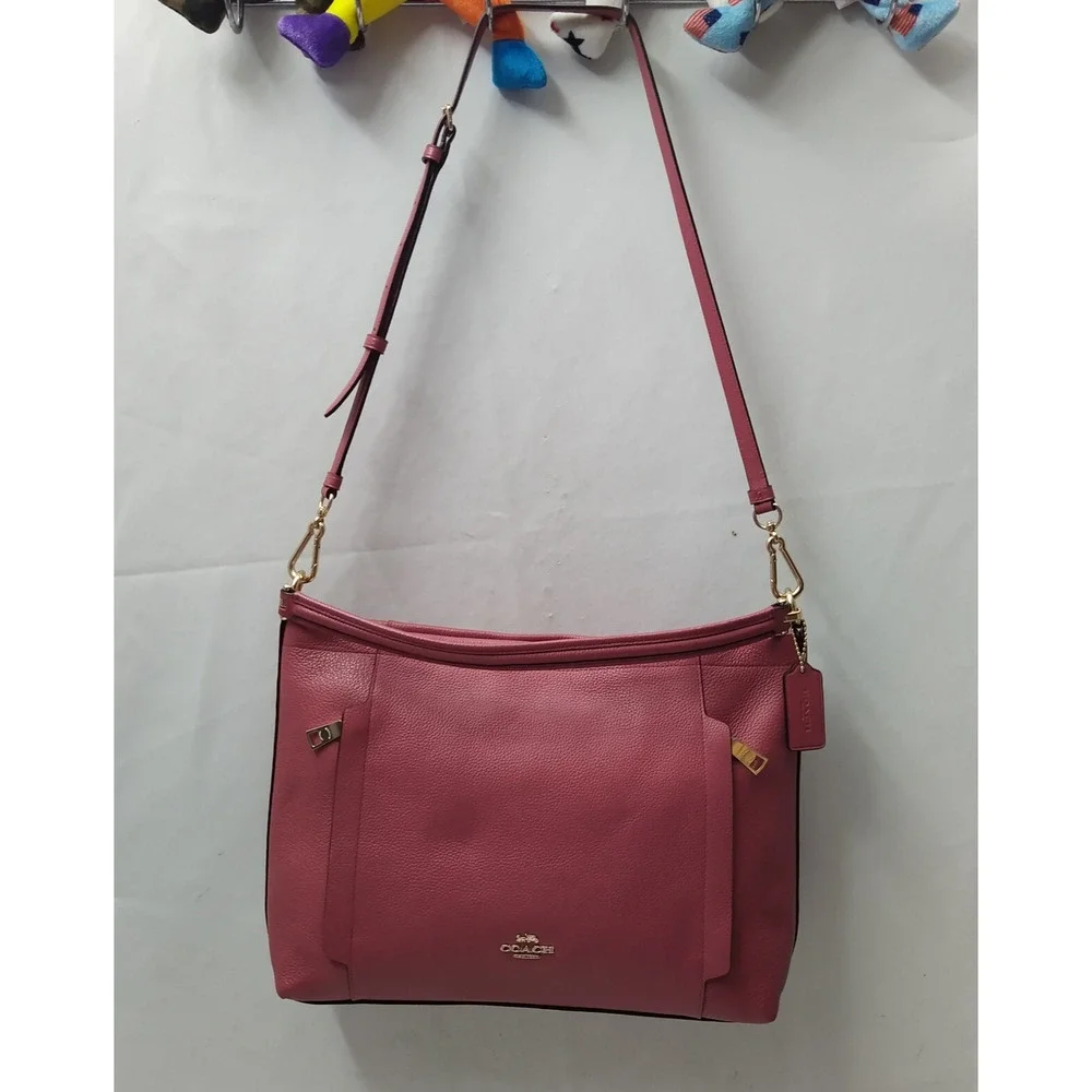 Coach Pink Pebbled Leather Zipper Closure Hobo Crossbody Shoulder Bag